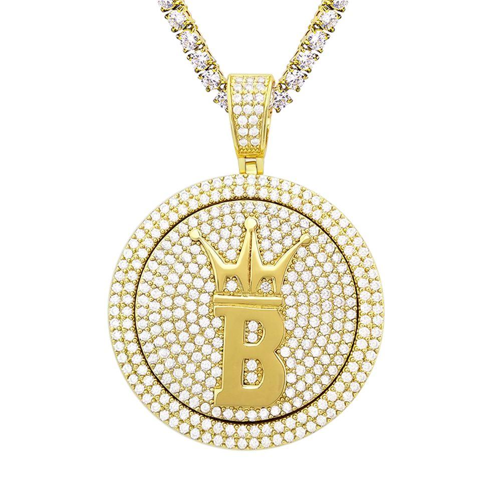 Hip Hop Bling Crown Spinning Medallion Gold Pendant