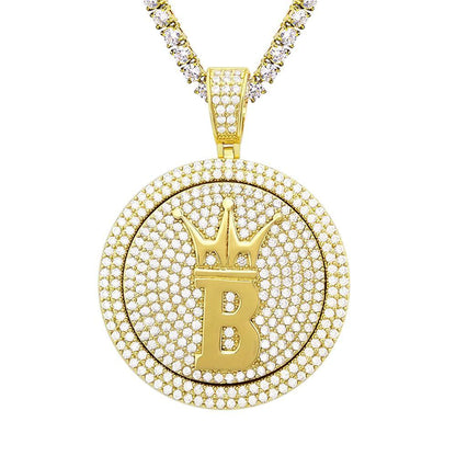 Hip Hop Bling Crown Spinning Medallion Gold Pendant
