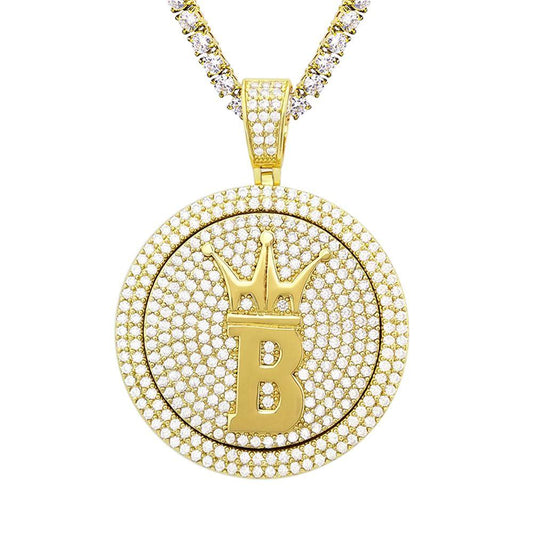 Hip Hop Bling Crown Spinning Medallion Gold Pendant