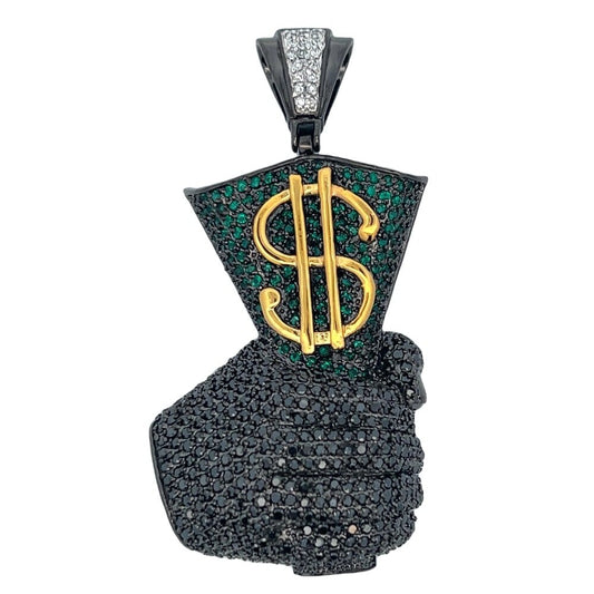 Holding Cash Black & Green CZ Iced Out Pendant