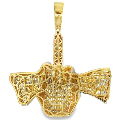 Holding Money Middle Finger Baguette CZ Hip Hop Iced Out Pendant