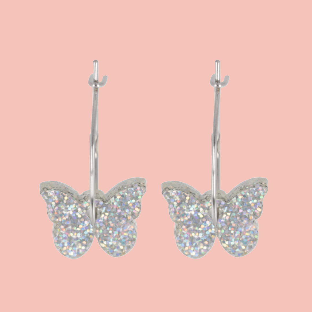 You're My Butterfly, Sugar Baby Hoop Earrings (Holographic Glitter)
