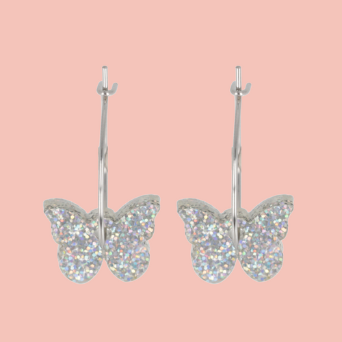 You're My Butterfly, Sugar Baby Hoop Earrings (Holographic Glitter)