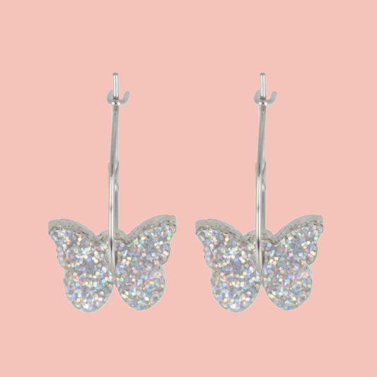 You're My Butterfly, Sugar Baby Hoop Earrings (Holographic Glitter)