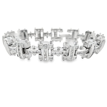 I Bars Princess CZ Iced Out Bracelet .925 Sterling Silver