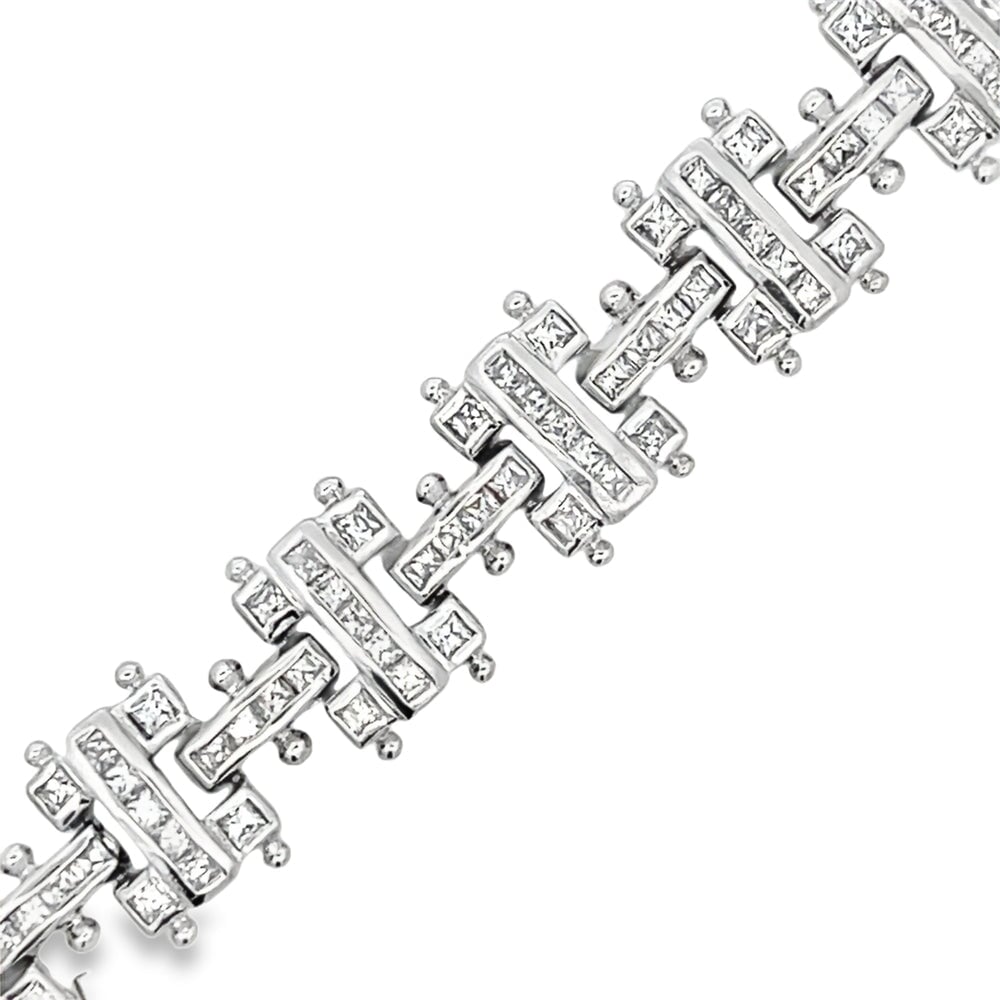 I Bars Princess CZ Iced Out Bracelet .925 Sterling Silver