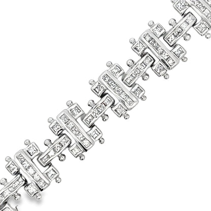 I Bars Princess CZ Iced Out Bracelet .925 Sterling Silver