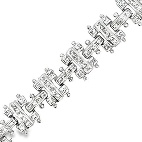I Bars Princess CZ Iced Out Bracelet .925 Sterling Silver