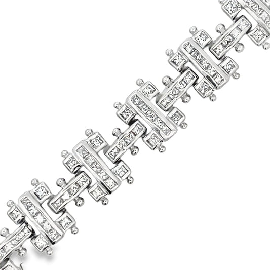 I Bars Princess CZ Iced Out Bracelet .925 Sterling Silver