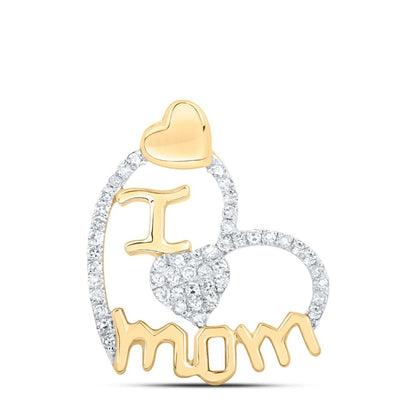 I Love Mom Hearts .25cttw Diamond Pendant 10K Gold