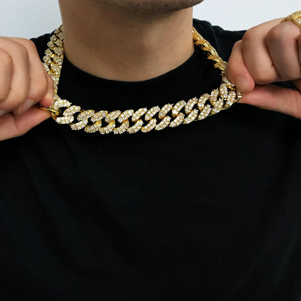Ice Medley Cuban Bling Bling Chain 20MM  White / Yellow Gold