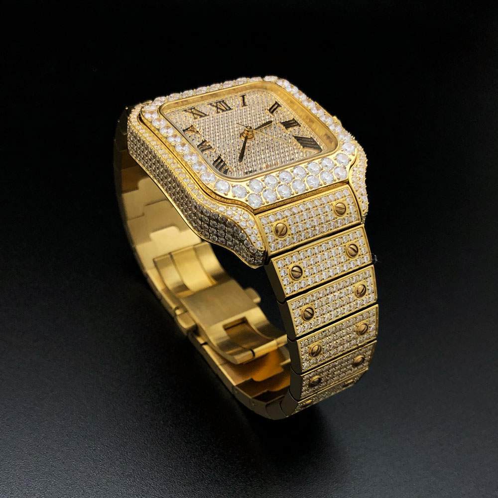 Iced Out Baller Square CZ Steel Bust Down Watch