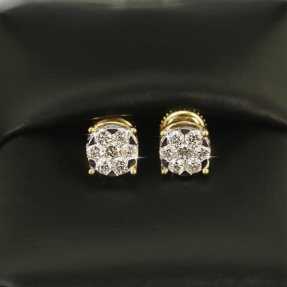 Illusion Stud Diamond Earrings .64cttw 10K Yellow Gold