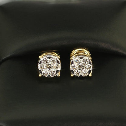 Illusion Stud Diamond Earrings .64cttw 10K Yellow Gold
