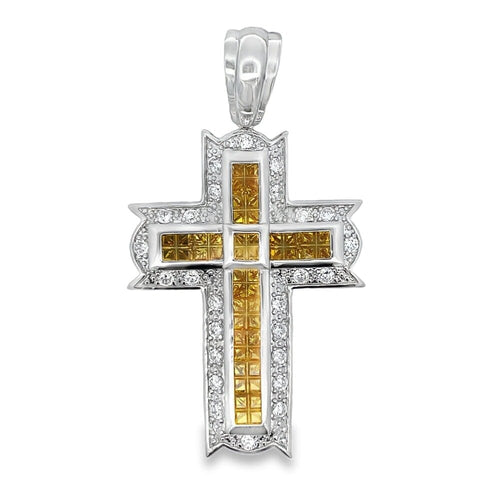 Imperial Cross Canary & White CZ Pendant .925 Sterling Silver