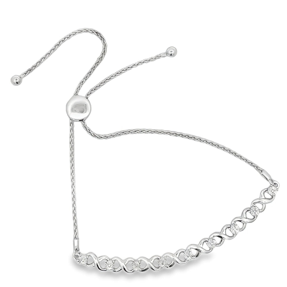 Infinity .05cttw Diamond Bolo Bracelet .925 Sterling Silver