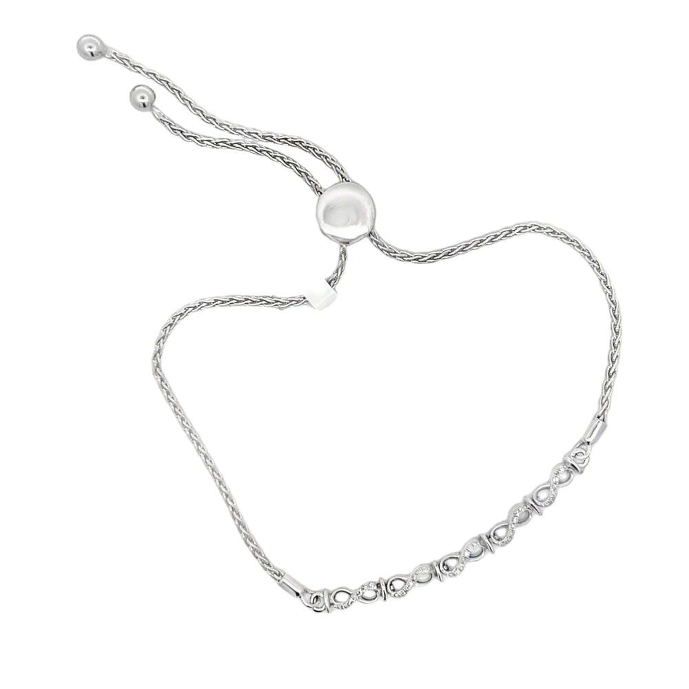 Infinity Link .12cttw Diamond Bolo Bracelet .925 Sterling Silver