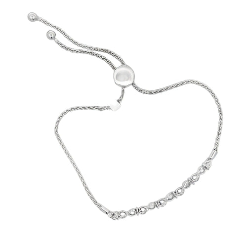Infinity Link .12cttw Diamond Bolo Bracelet .925 Sterling Silver