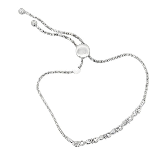 Infinity Link .12cttw Diamond Bolo Bracelet .925 Sterling Silver
