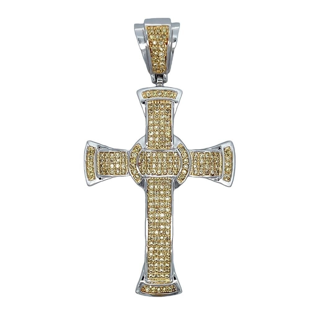 Intricate Cross Canary Yellow CZ Iced Out Pendant