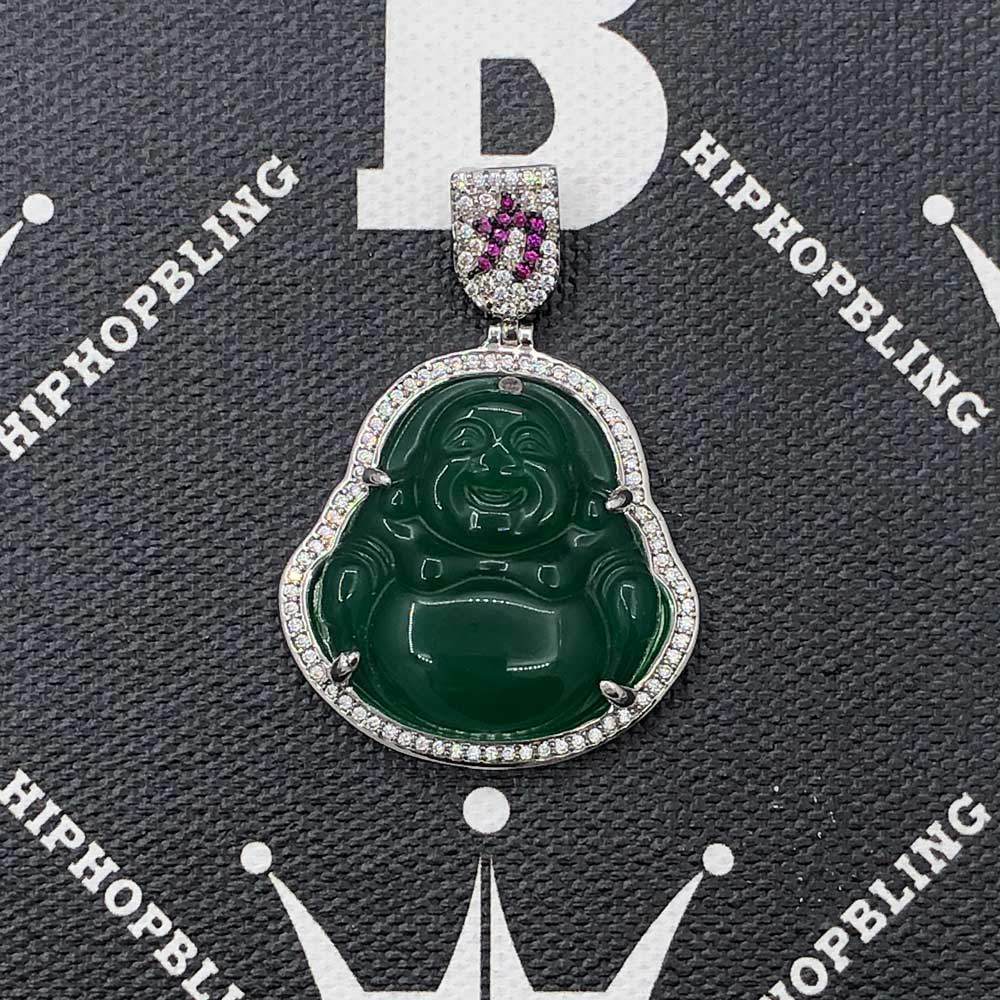 Jade Lucky Buddha CZ Gold Pendant