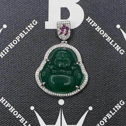 Jade Lucky Buddha CZ Gold Pendant