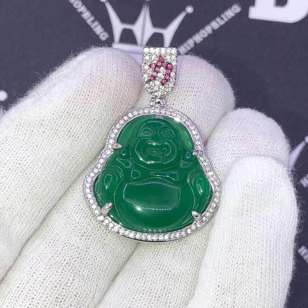 Jade Lucky Buddha CZ Gold Pendant