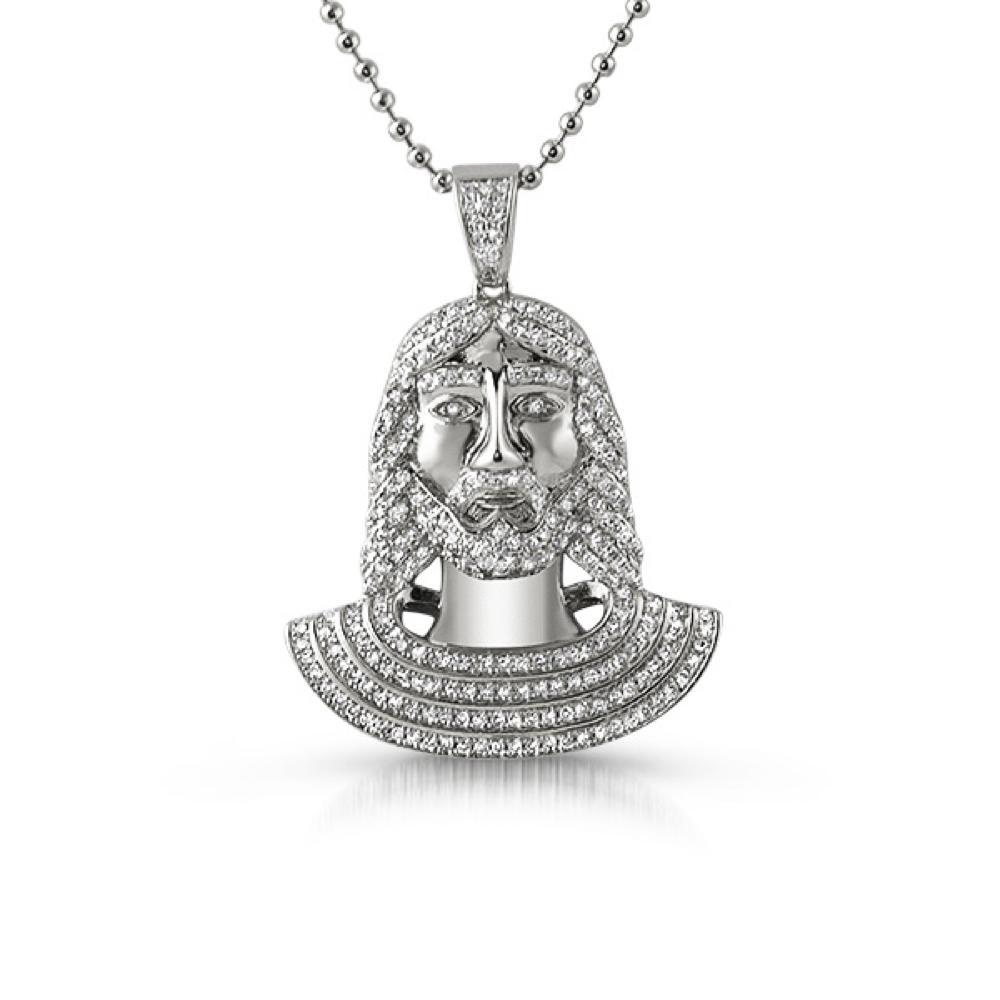 Jesus Bust CZ Micro Pave Rhodium Pendant