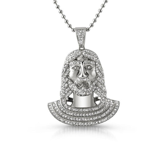 Jesus Bust CZ Micro Pave Rhodium Pendant