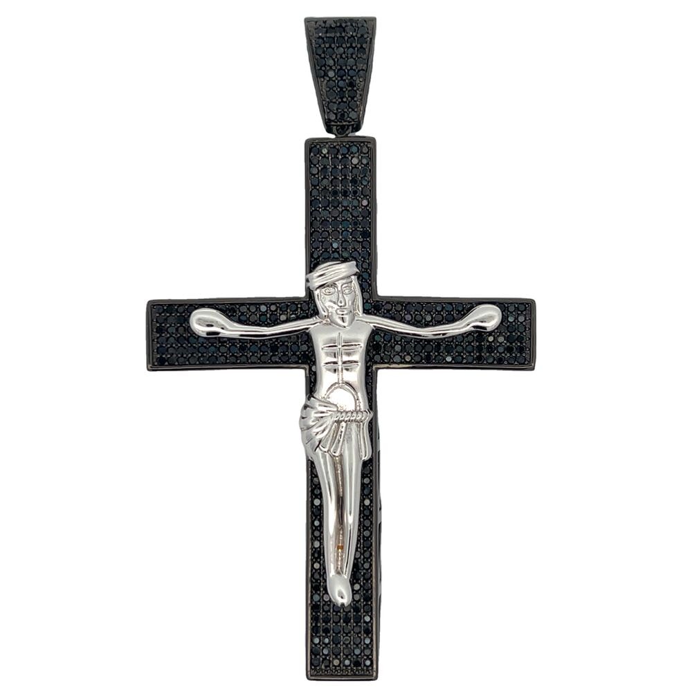 Jesus Crucifix Black Cross CZ Iced Out Pendant