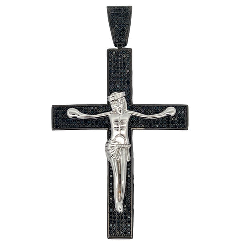 Jesus Crucifix Black Cross CZ Iced Out Pendant