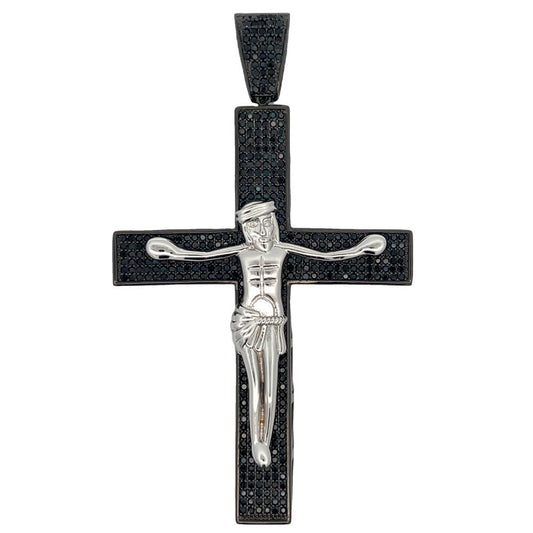 Jesus Crucifix Black Cross CZ Iced Out Pendant