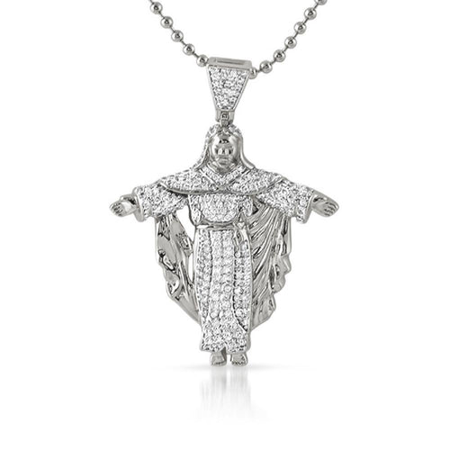 Jesus Crucifix Mini Micropave CZ Rhodium Charm
