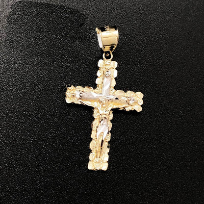 Jesus Crucifix Nugget Cross Medium DC 10K Yellow Gold Pendant