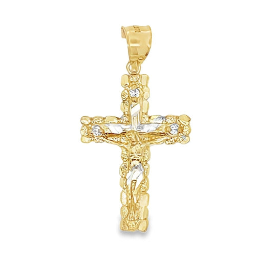 Jesus Crucifix Nugget Cross Medium DC 10K Yellow Gold Pendant