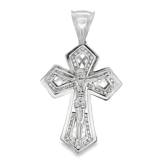 Jesus Crucifix Pointed Cross CZ Pendant .925 Sterling Silver