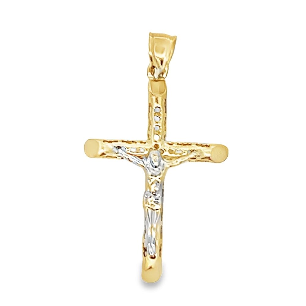 Jesus Crucifix Tube Cross DC 10K Yellow Gold Pendant