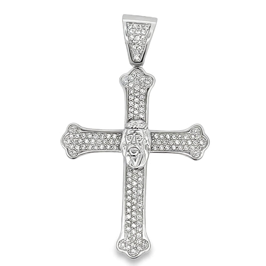 Jesus Face Cross CZ Pendant .925 Sterling Silver