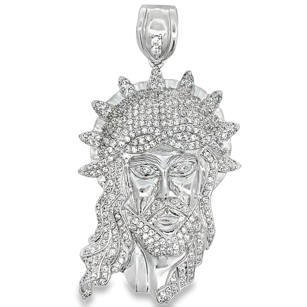 Jesus Face CZ Halo Iced Out Pendant