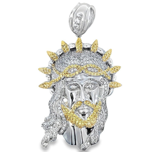 Jesus Face Yellow CZ Halo Iced Out Pendant
