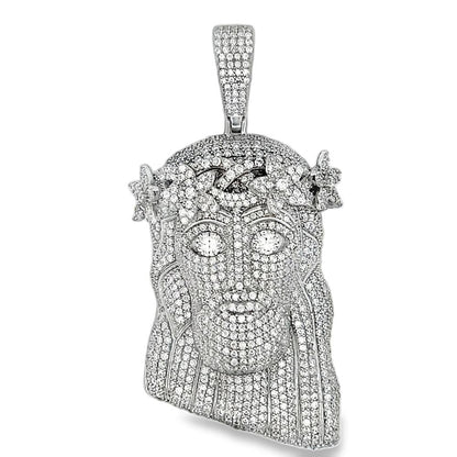 Jesus Flower Crown Iced Out Moissanite Pendant .925 Sterling Silver