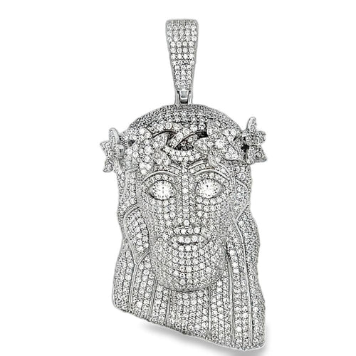 Jesus Flower Crown Iced Out Moissanite Pendant .925 Sterling Silver