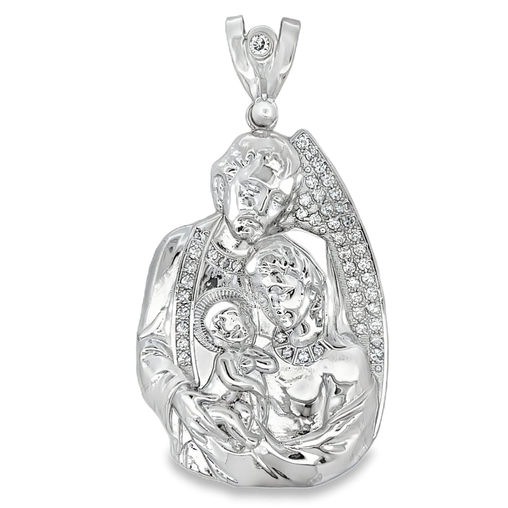 Jesus Mother Mary CZ Pendant .925 Sterling Silver