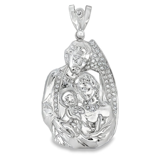 Jesus Mother Mary CZ Pendant .925 Sterling Silver