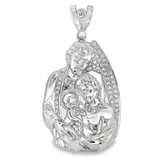 Jesus Mother Mary CZ Pendant .925 Sterling Silver