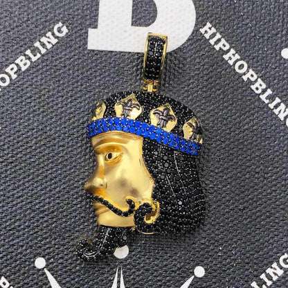 King Face Profile CZ Hip Hop Bling Bling Pendant