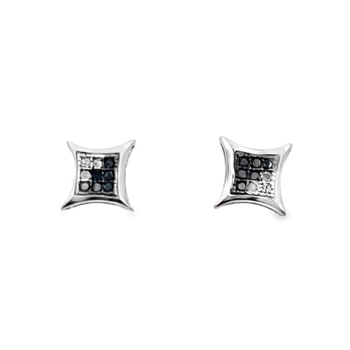 Kite Diagonal Black Diamond Earrings .05cttw .925 Sterling Silver