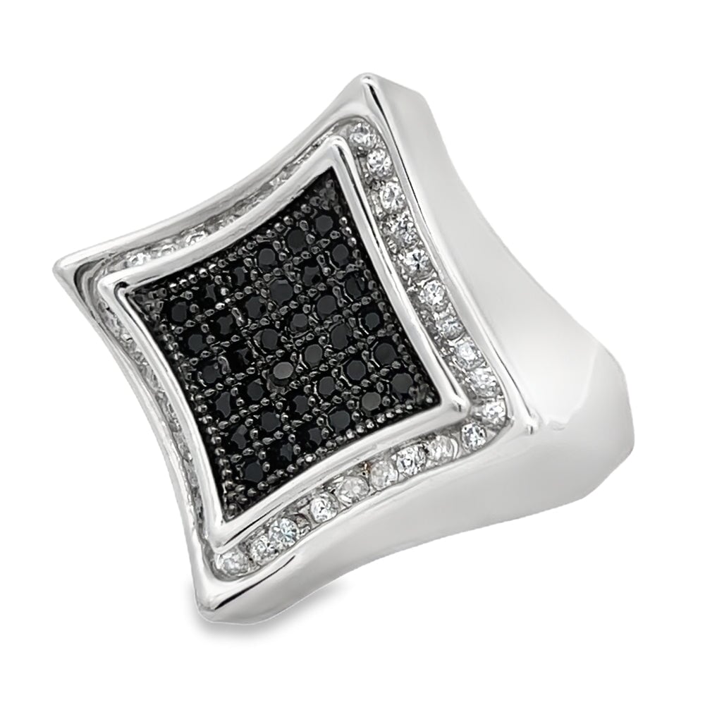 Kite Halo Black & White CZ Ring .925 Sterling Silver