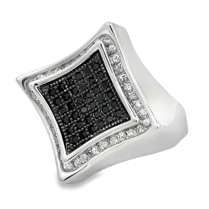Kite Halo Black & White CZ Ring .925 Sterling Silver