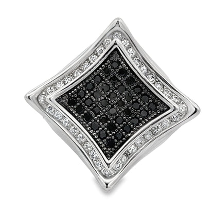 Kite Halo Black & White CZ Ring .925 Sterling Silver